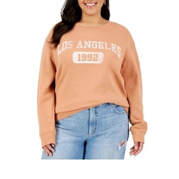 LOVE TRIBE women Plus Size Los Angeles Graphic Sweatshirt top Orange 1X New - Picture 3 of 6